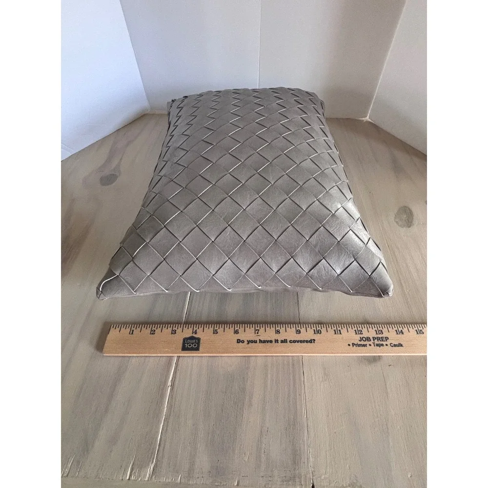 Frye Gray Woven Faux Leather Decorative Throw Pillow Rectangular 20x13 Modern